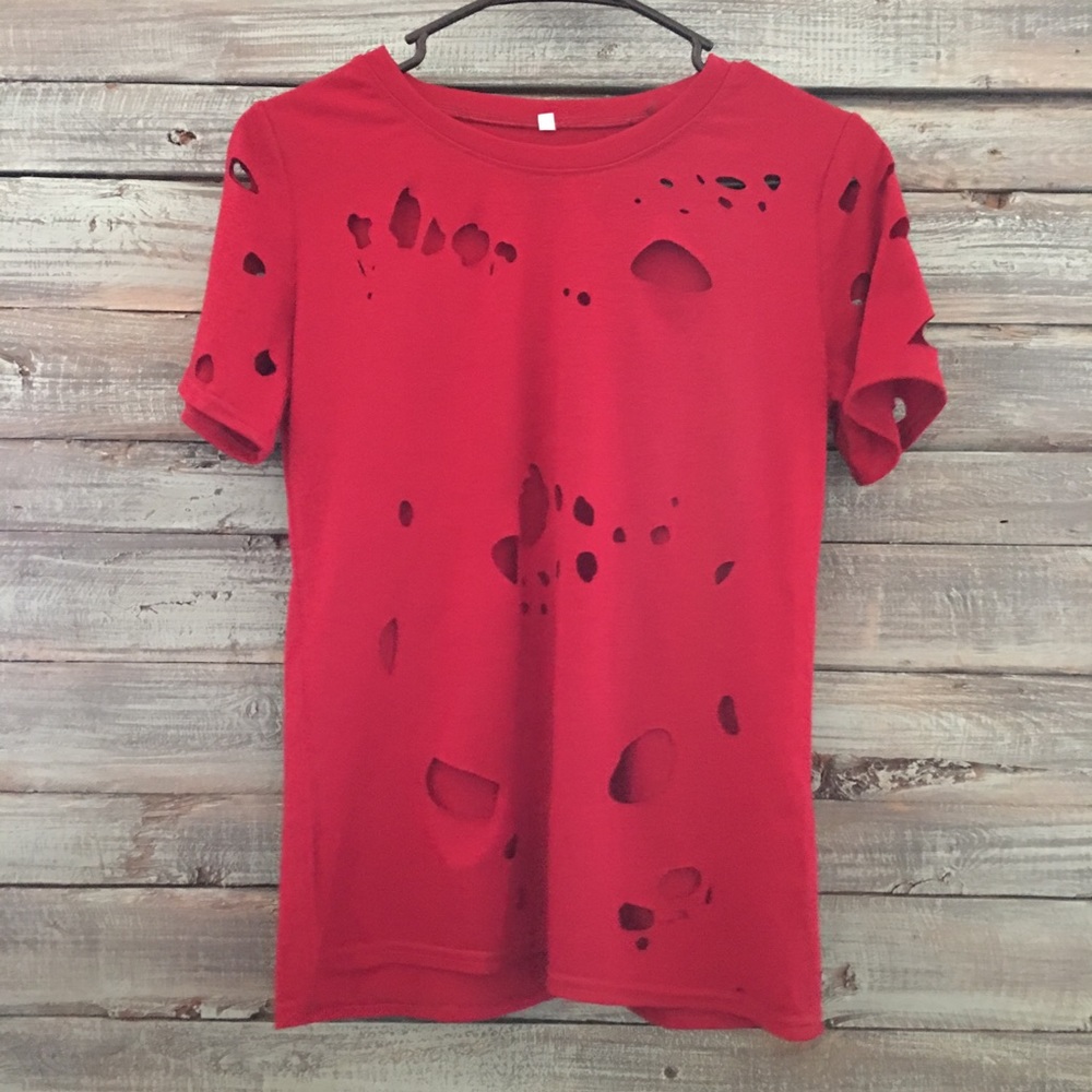 Red Womens Ripped Tee